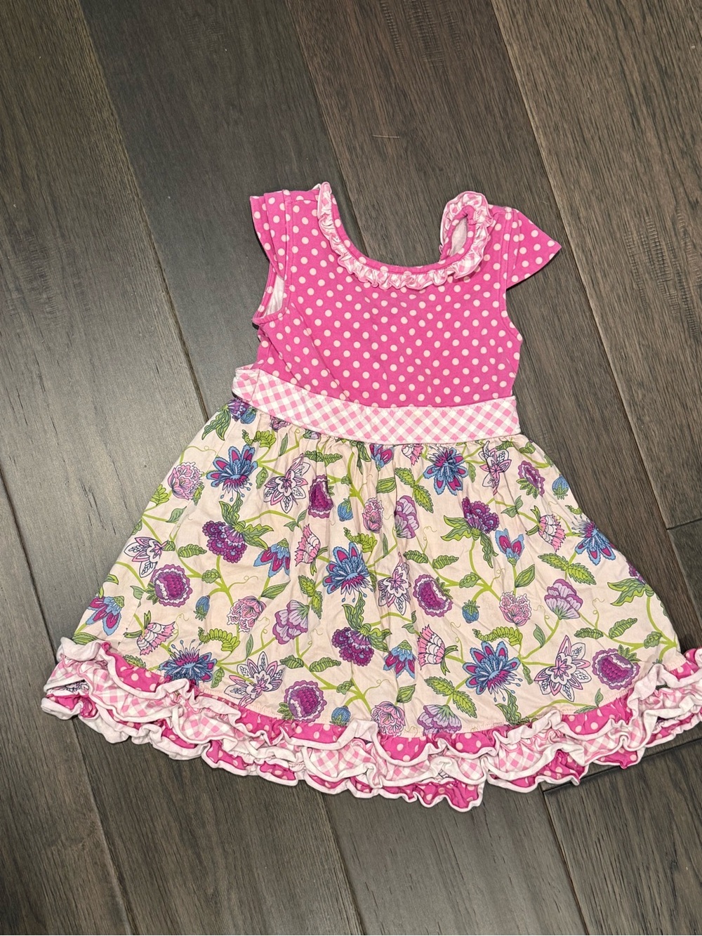Matilda Jane Pink Polka Dot & Floral Ruffle Girls' Dress size 6